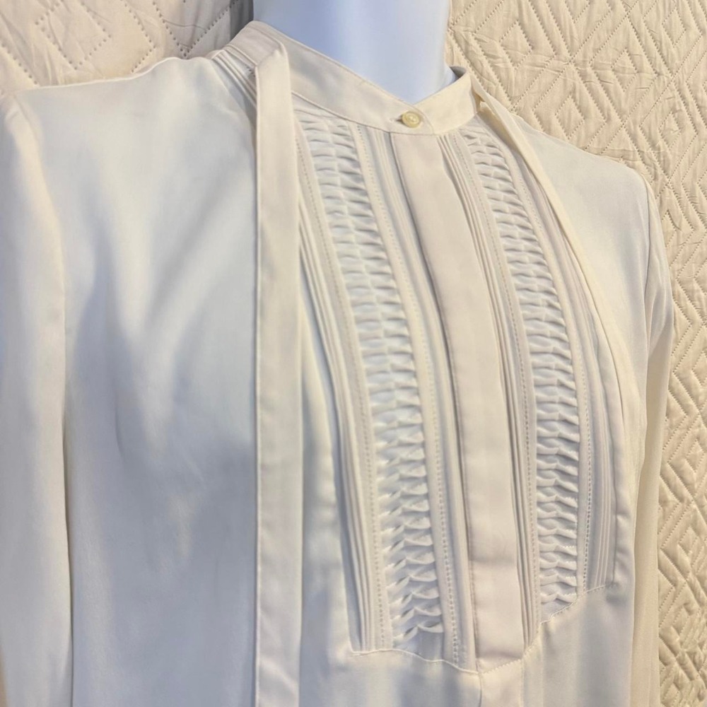 Ann Taylor Womens Medium Blouse White PREPPY MODEST OFFICE NEUTRAL SOPHISTICATED